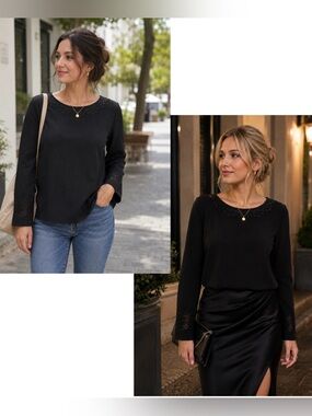 Karl Lagerfeld black long sleeve top blouse with lace detail Sz M